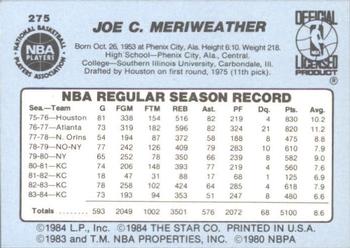 1984-85 Star #275 Joe Meriweather Back