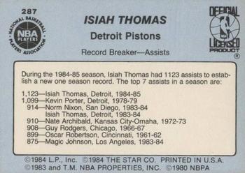 1984-85 Star #287 Isiah Thomas Back
