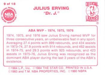 1984-85 Star Julius Erving #9 Julius Erving  Back