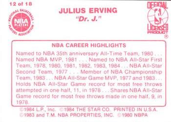1984-85 Star Julius Erving #12 Julius Erving Back