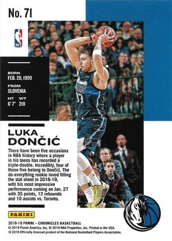 2018-19 Panini Chronicles #71 Luka Doncic Back