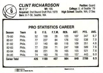 1985-86 JMS #6 Clint Richardson Back