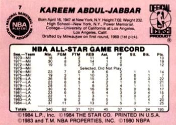 1985 Star Crunch ‘N Munch All-Stars #7 Kareem Abdul-Jabbar Back