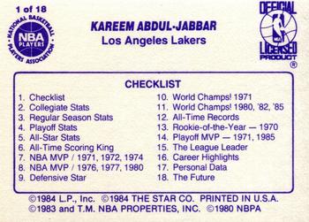 1985 Star Kareem Abdul-Jabbar #1 Kareem Abdul-Jabbar Back