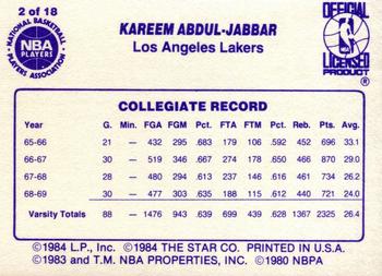 1985 Star Kareem Abdul-Jabbar #2 Kareem Abdul-Jabbar Back