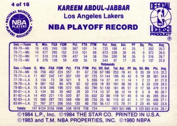 1985 Star Kareem Abdul-Jabbar #4 Kareem Abdul-Jabbar Back