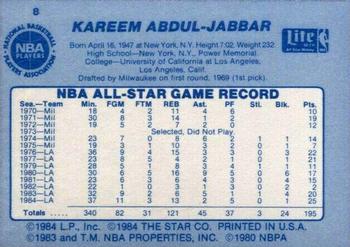 1985 Star Lite All-Stars #8 Kareem Abdul-Jabbar Back