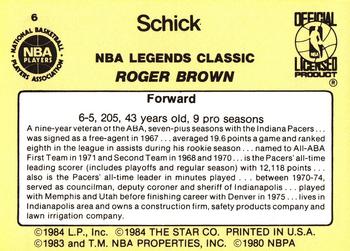 1985 Star Schick Legends #6 Roger Brown Back