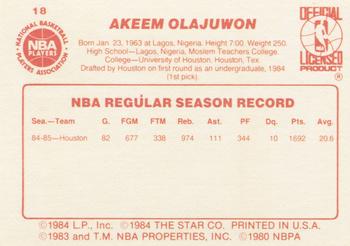 1985-86 Star #18 Akeem Olajuwon Back