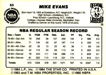 1985-86 Star #53 Mike Evans Back