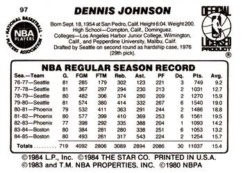 1985-86 Star #97 Dennis Johnson Back