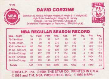 1985-86 Star #119 Dave Corzine Back