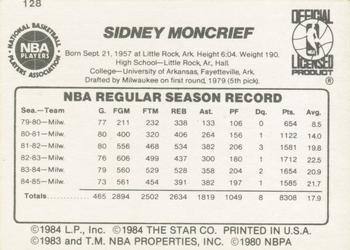 1985-86 Star #128 Sidney Moncrief Back