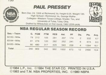 1985-86 Star #130 Paul Pressey Back
