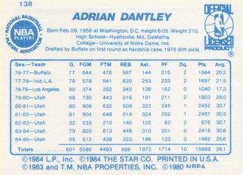 1985-86 Star #138 Adrian Dantley Back