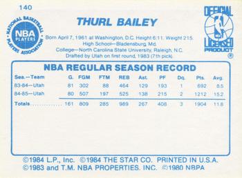1985-86 Star #140 Thurl Bailey Back