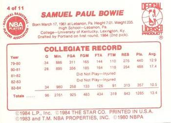 1985-86 Star All-Rookie Team #4 Sam Bowie Back