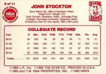 1985-86 Star All-Rookie Team #8 John Stockton Back