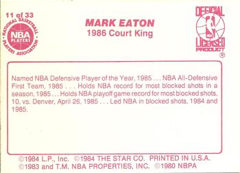 1986 Star Court Kings #11 Mark Eaton Back
