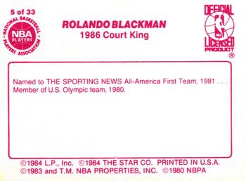 1986 Star Court Kings #5 Rolando Blackman Back