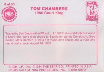 1986 Star Court Kings #6 Tom Chambers Back