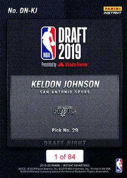 2019-20 Panini Instant NBA Draft Night #DN-KJ Keldon Johnson Back