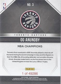2019 Panini Toronto Raptors NBA Champions #3 OG Anunoby Back