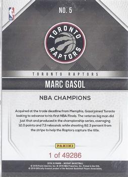 2019 Panini Toronto Raptors NBA Champions #5 Marc Gasol Back