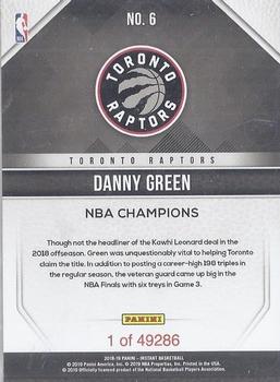 2019 Panini Toronto Raptors NBA Champions #6 Danny Green Back