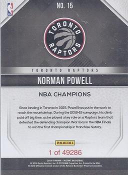 2019 Panini Toronto Raptors NBA Champions #15 Norman Powell Back