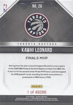 2019 Panini Toronto Raptors NBA Champions #26 Kawhi Leonard Back