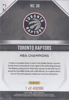 2019 Panini Toronto Raptors NBA Champions #30 Toronto Raptors Back