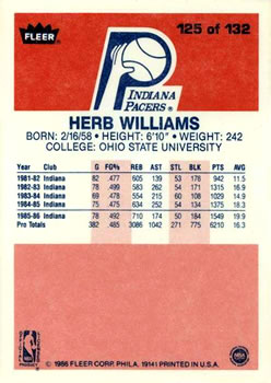 1986-87 Fleer #125 Herb Williams Back