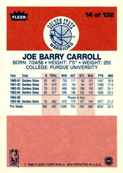 1986-87 Fleer #14 Joe Barry Carroll Back