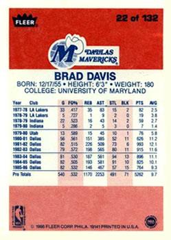 1986-87 Fleer #22 Brad Davis Back