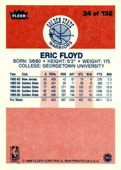 1986-87 Fleer #34 Eric Floyd Back