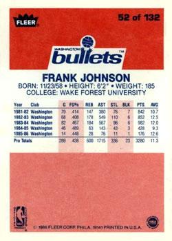1986-87 Fleer #52 Frank Johnson Back