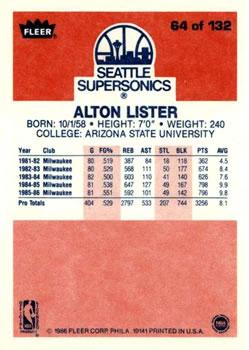 1986-87 Fleer #64 Alton Lister Back