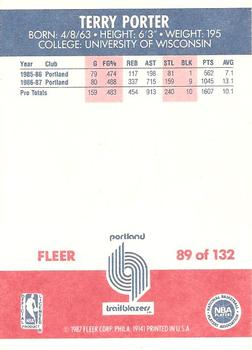 1987-88 Fleer #89 Terry Porter Back