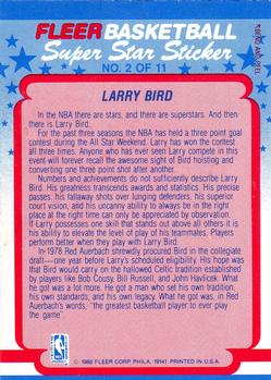 1988-89 Fleer - Stickers #2 Larry Bird Back