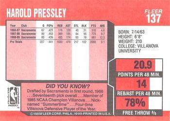 1989-90 Fleer #137 Harold Pressley Back