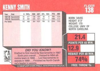 1989-90 Fleer #138 Kenny Smith Back