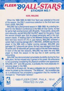1989-90 Fleer - Stickers #1 Karl Malone Back