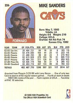 1989-90 Hoops #226 Mike Sanders Back