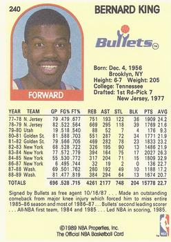 1989-90 Hoops #240 Bernard King Back