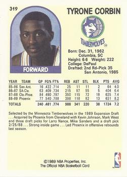 1989-90 Hoops #319 Tyrone Corbin Back