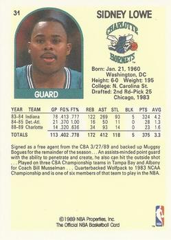 1989-90 Hoops #31 Sidney Lowe Back
