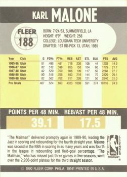1990-91 Fleer #188 Karl Malone Back