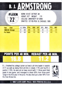 1990-91 Fleer #22 B.J. Armstrong Back