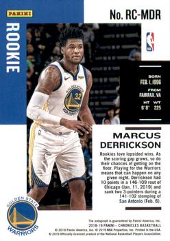 2018-19 Panini Chronicles - Rookie Chronicles Signatures Purple #RC-MDR Marcus Derrickson Back